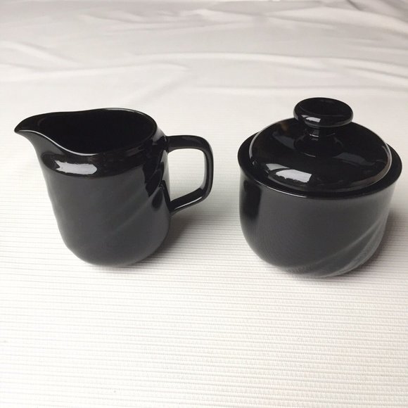 Mikasa Dining Mikasa Creamer Pitcher Sugar Bowl Set Black Swirl